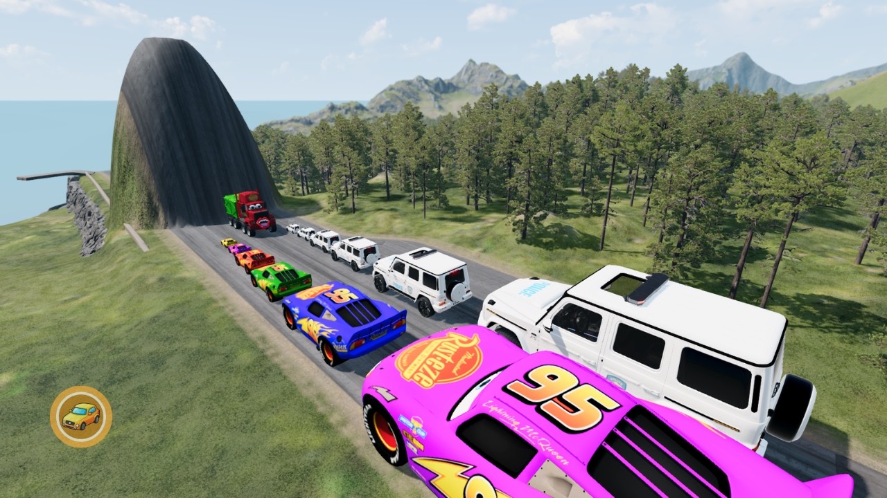 Big & Small McQueen & Police Mercedes G63 vs Zombie Mack | Giant Bulge Downhill Race – BeamNG.drive