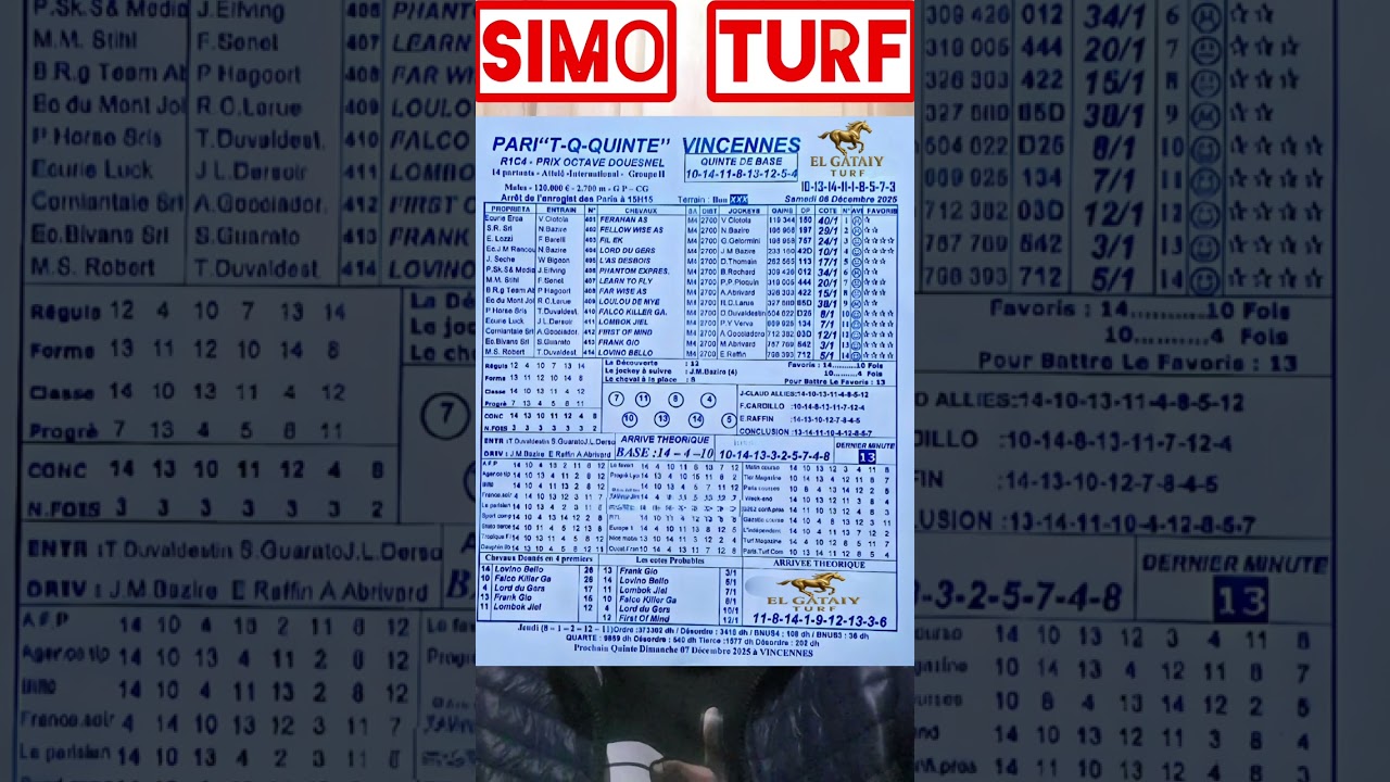 Programme  Quinté+ (R1/C4) de Paris Vincennes 06/12/2025