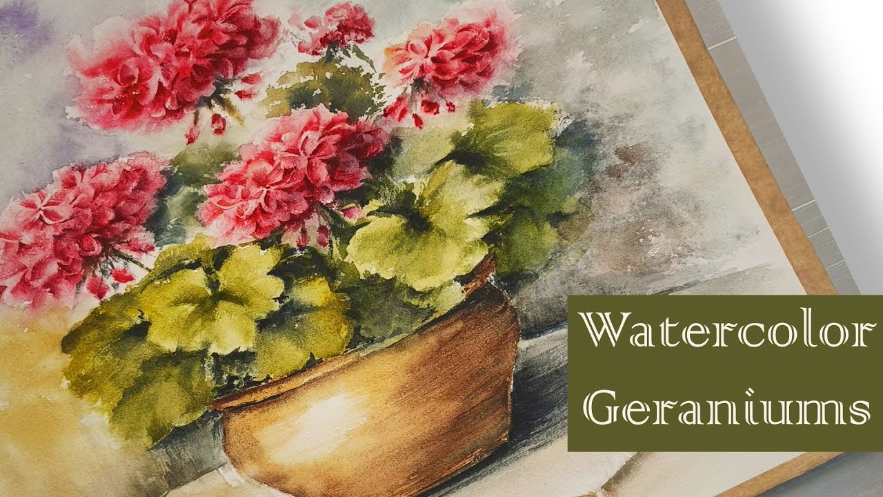 Watercolor Geraniums in a Clay Pot | Easy Floral Painting