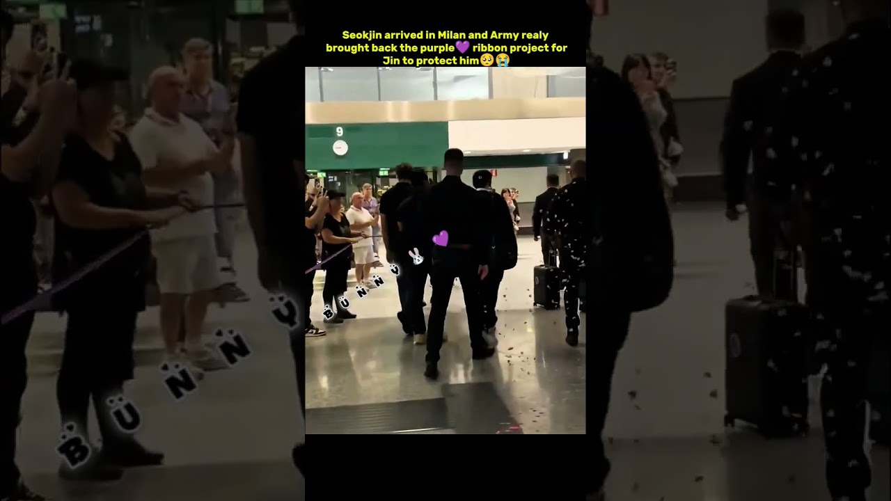 Seokjin arrived in Milan & Army realy brought back the purple ribbon project for Jin to protect him🥺