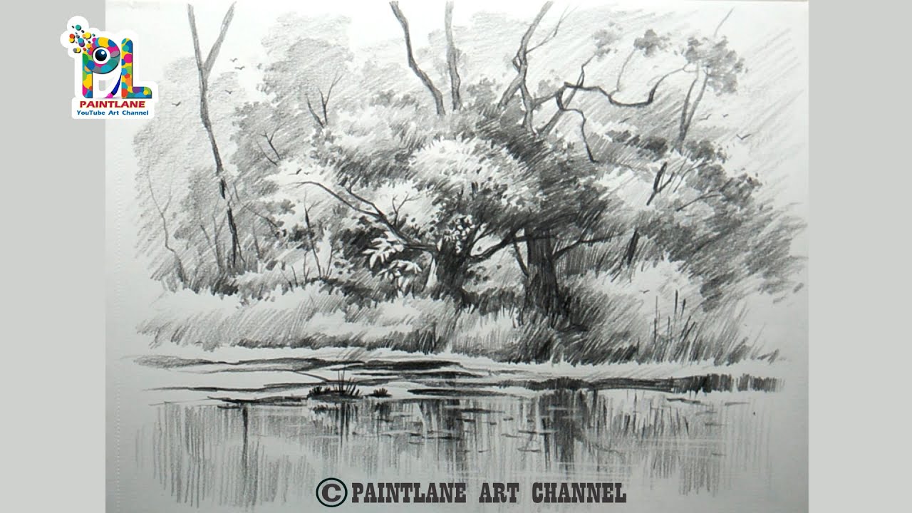 Landscape with Easy Hatching Pencil Strokes | Pencil Shading and Drawing