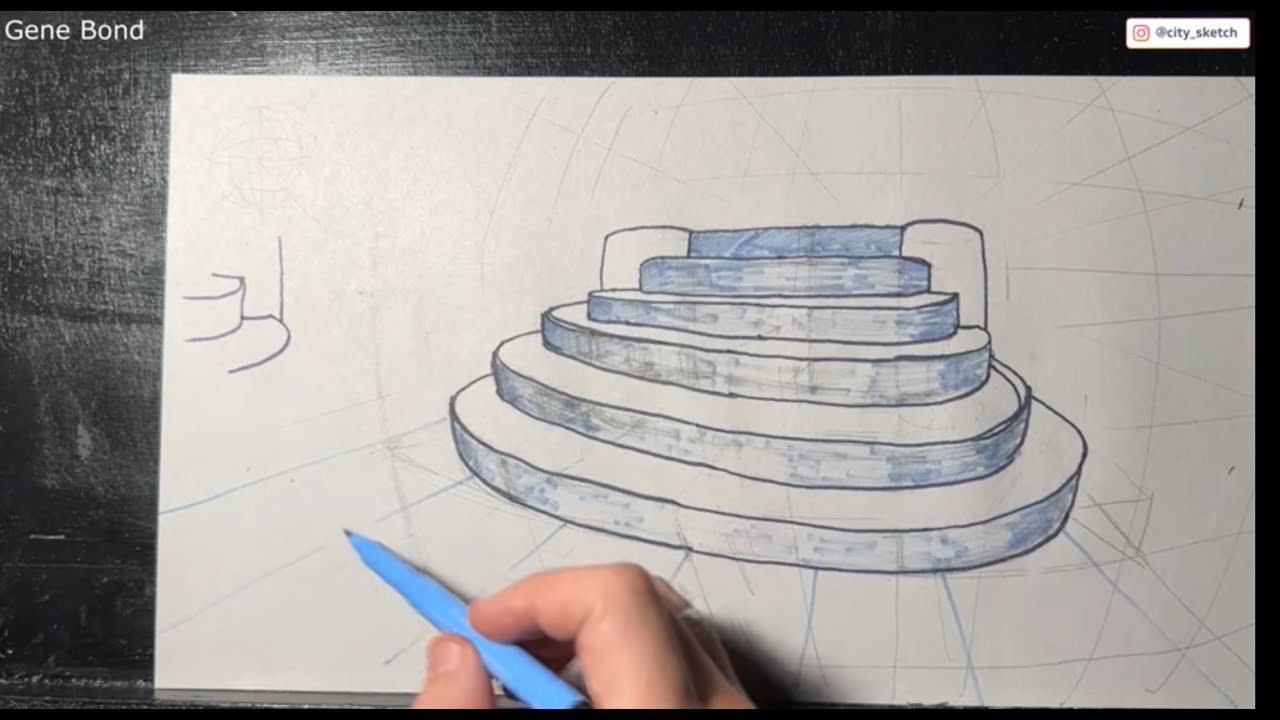 How to draw convex stairs in perspective. How to draw curved stairs in perspective.