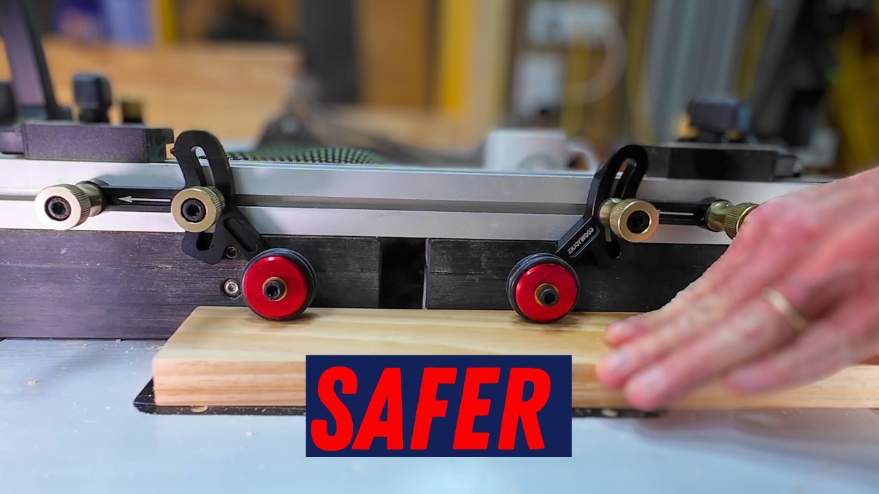Better Router Table Safety using Enjoywood's Feather board Anti-Kickback Rollers.