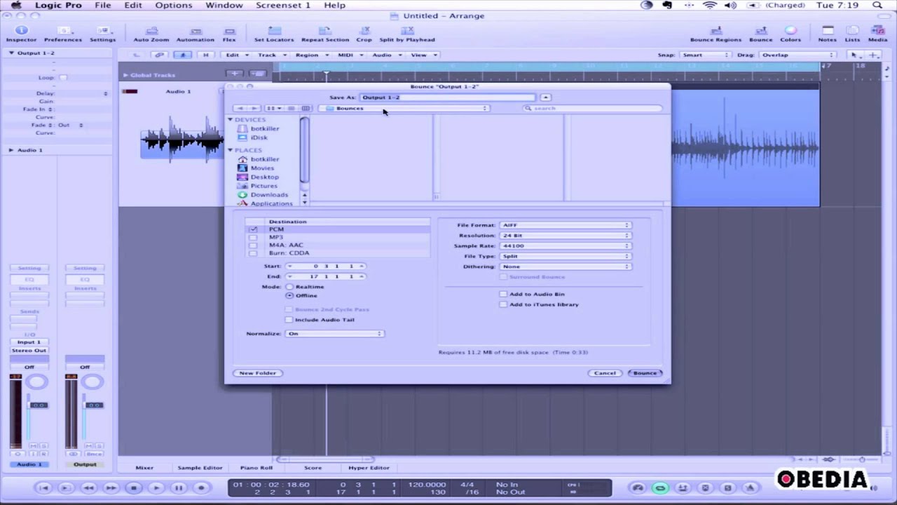 APPLE LOGIC PRO - how to bounce your audio mixdown