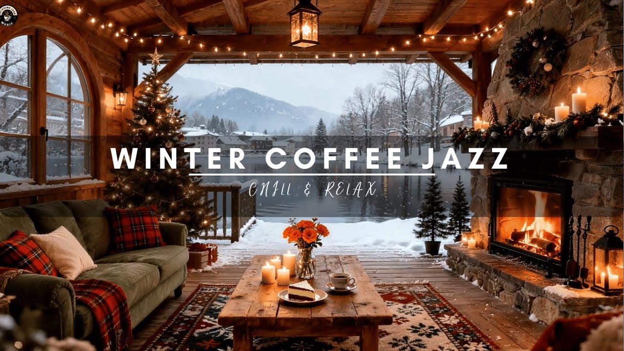 relaxing jazz music 🎧 in the living room in winter with a warm fireplace | perfect for relaxing 