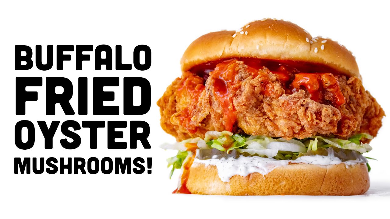 Vegan FRIED BUFFALO CHICK'N Sandwich! Made with OYSTER MUSHROOMS!