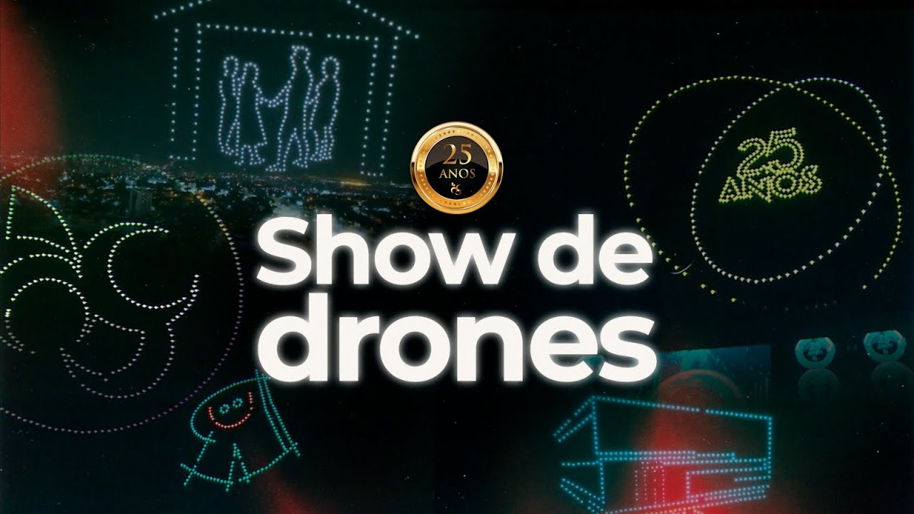 Show de drones contando a história da Igreja Videira ao longo desses 25 anos.