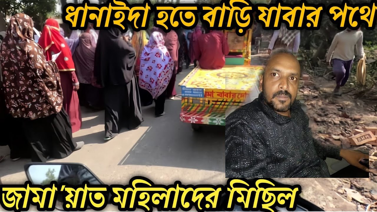 ধানাইদা হতে বাড়ি যাবার পথে জামায়াত মহিলাদের মিছিল।