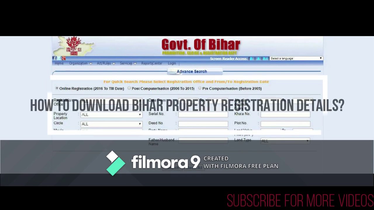 How to download Bihar property registration details ?