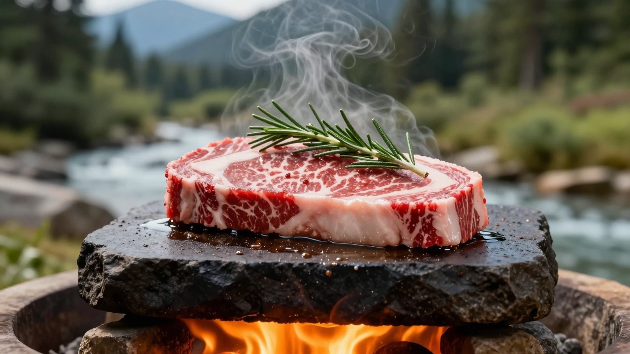 Primitive Cooking American Wagyu Steak on a HOT STONE&hellip; Unreal