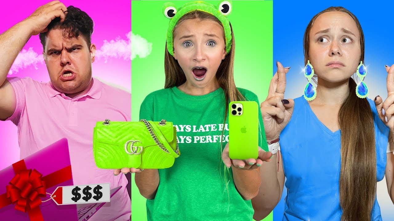 24 óra EGY SZÍNEN! 💖💚💙 A tinédzserek kihívást állítottak fel 1000 dollárért | Miss Nicole és barátai