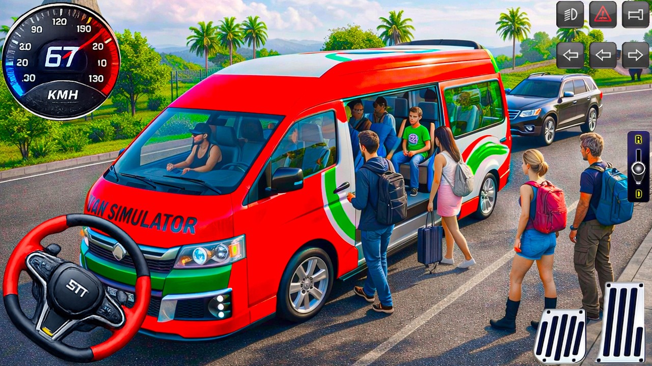 Realistic City Van Driving: City Simulator Mini Bus pick passengers - van game android gameplay