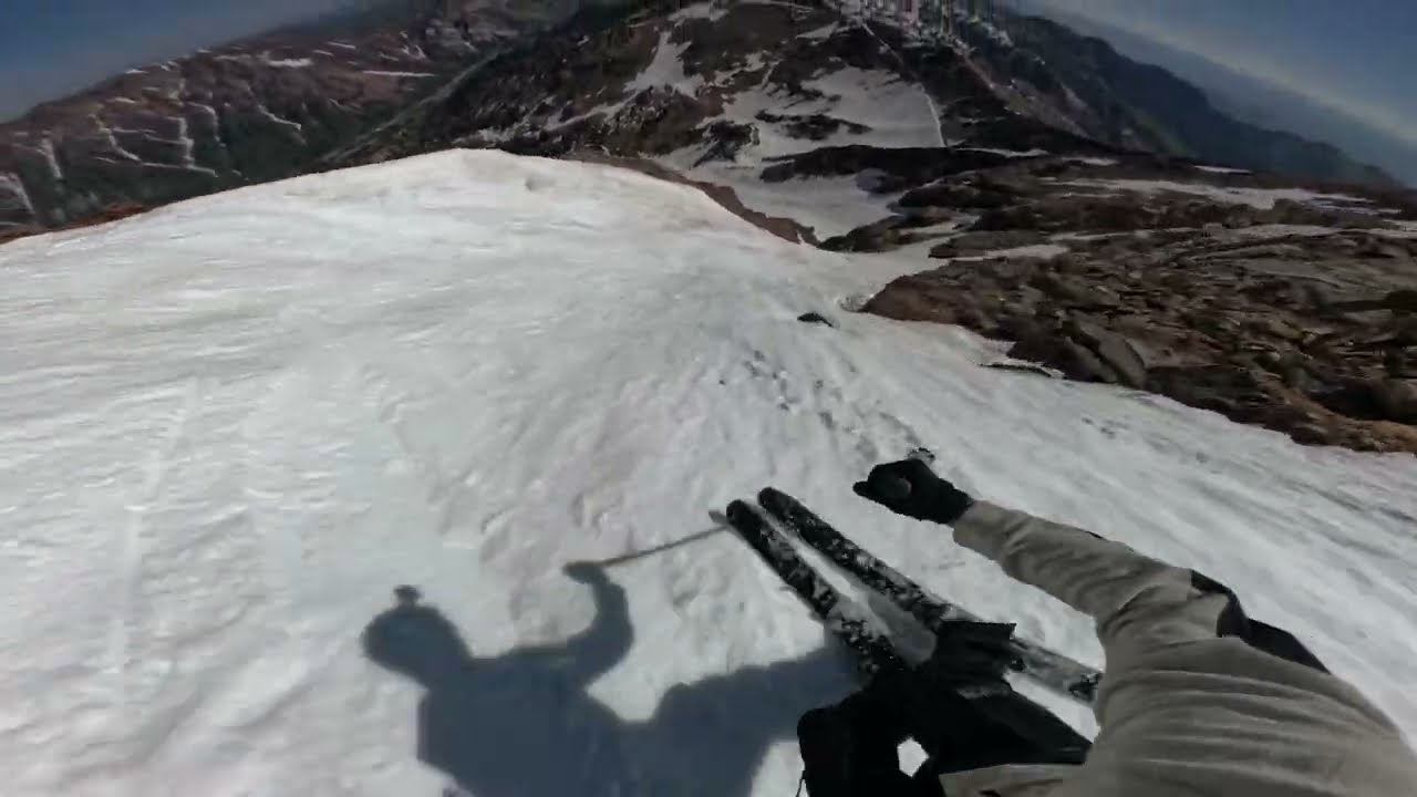 Skiing Pipeline couloir at Snowbird