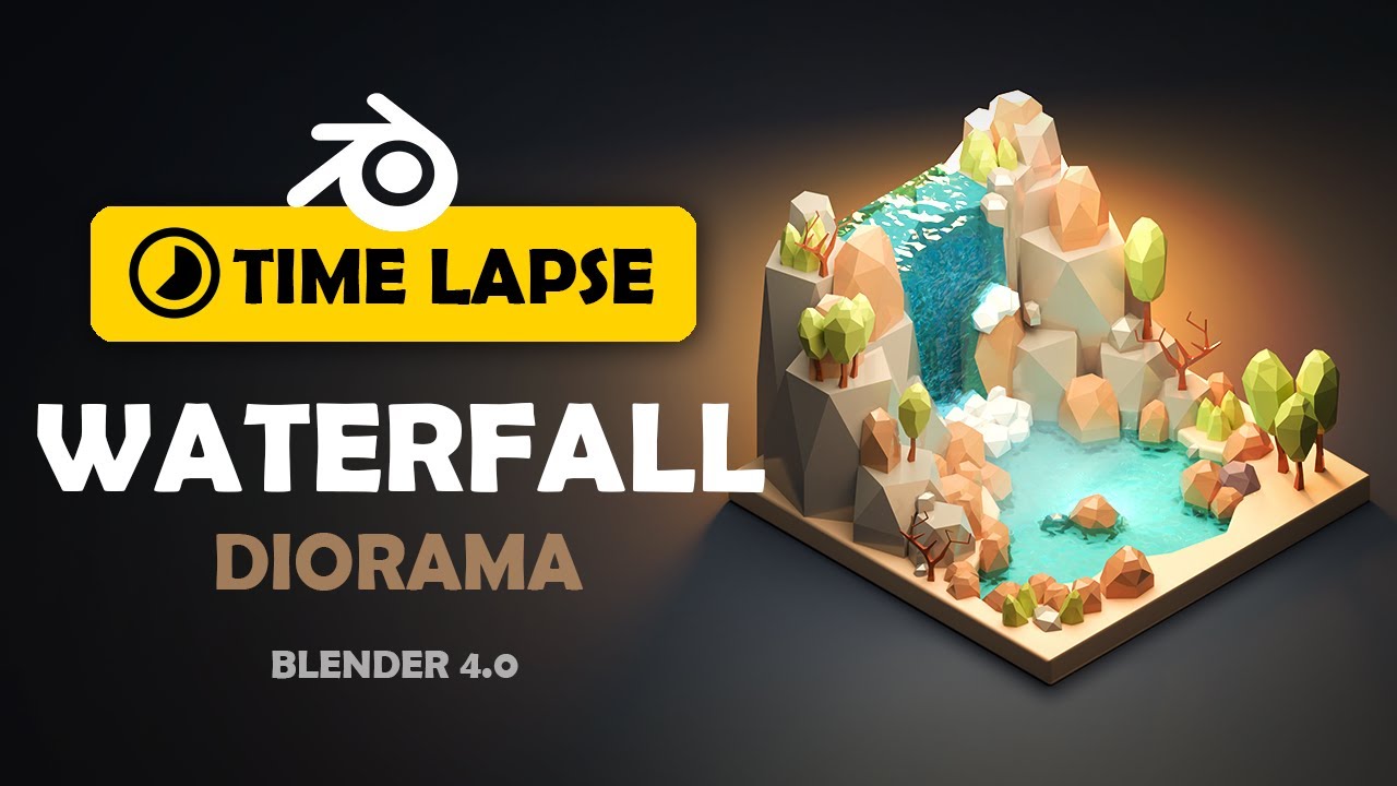 Blender Diorama Modeling Timelapse - Low-poly Waterfall