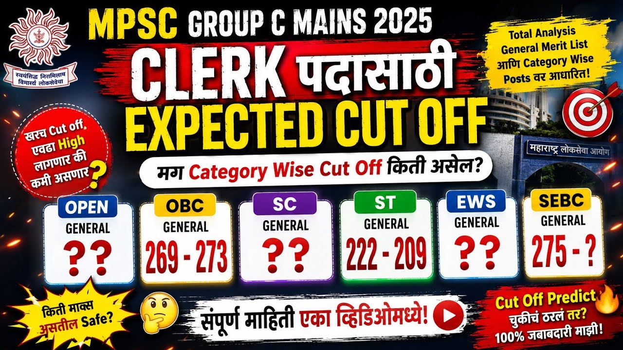 CLERK cutoff out 💯 result out 🔥MPSC group C mains 2025 expected cut off | MPSC update today | 2026