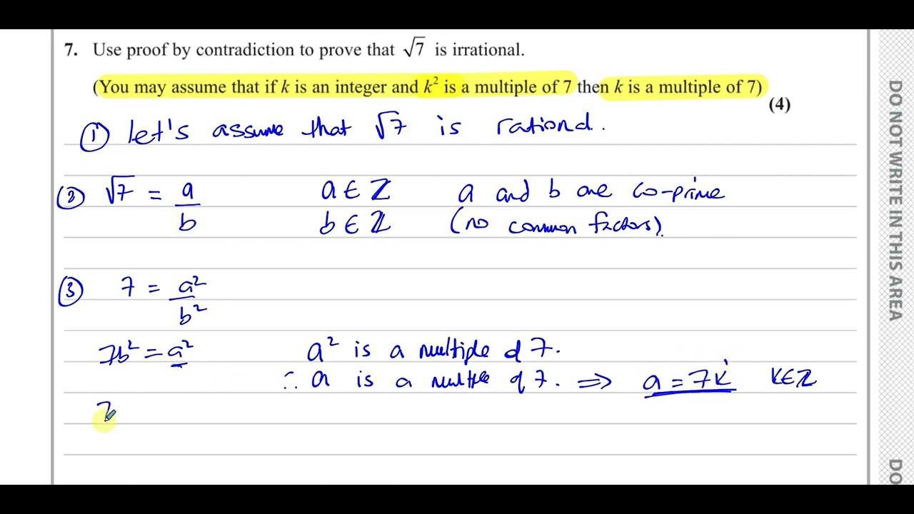 WMA14/01 (Edexcel) IAL P4 June 2023, Q7, Proof by Contradiction, Sqt7 Irrational