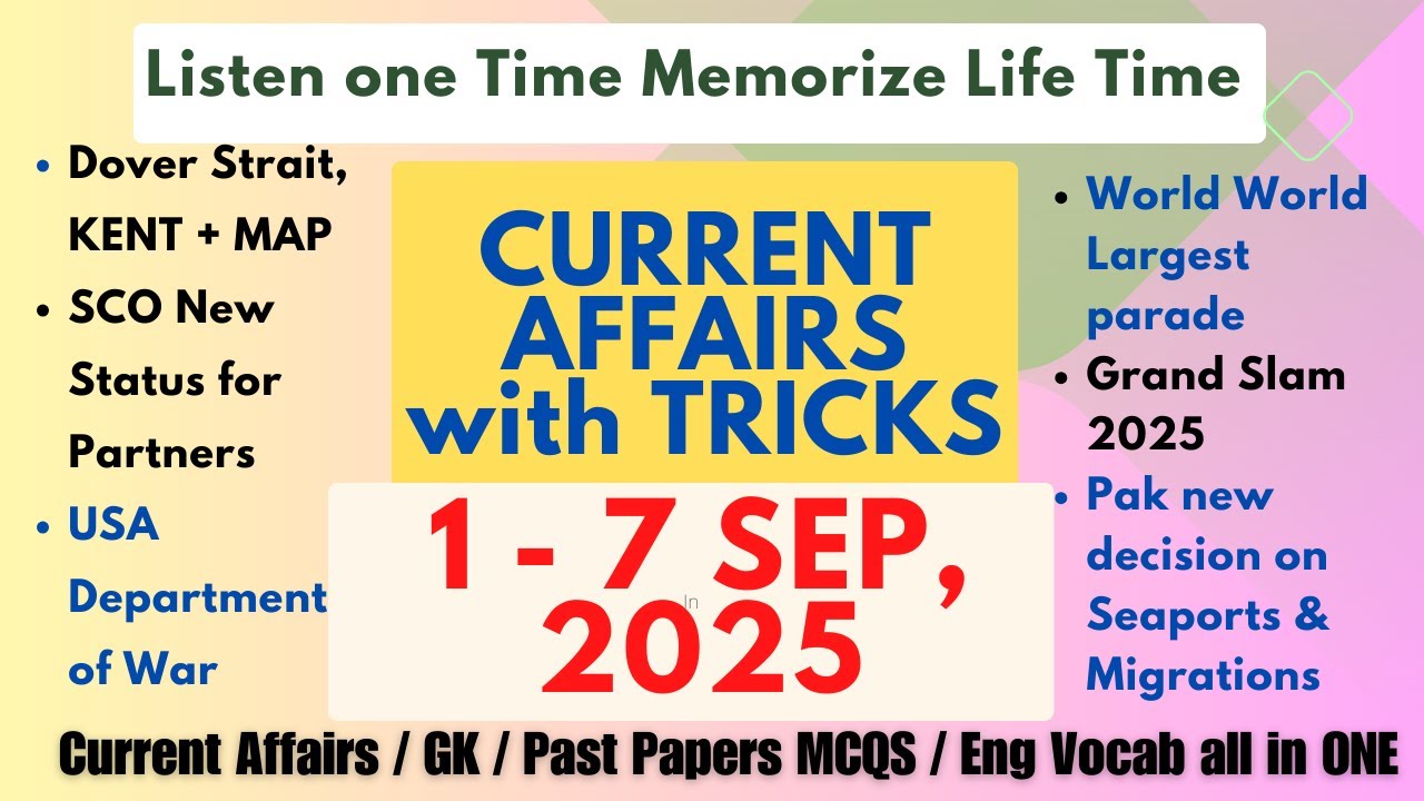Current Affairs Weekly with tricks 1 - 7 Sep, 2025 Dover Strait Dangerous city Grand Slam