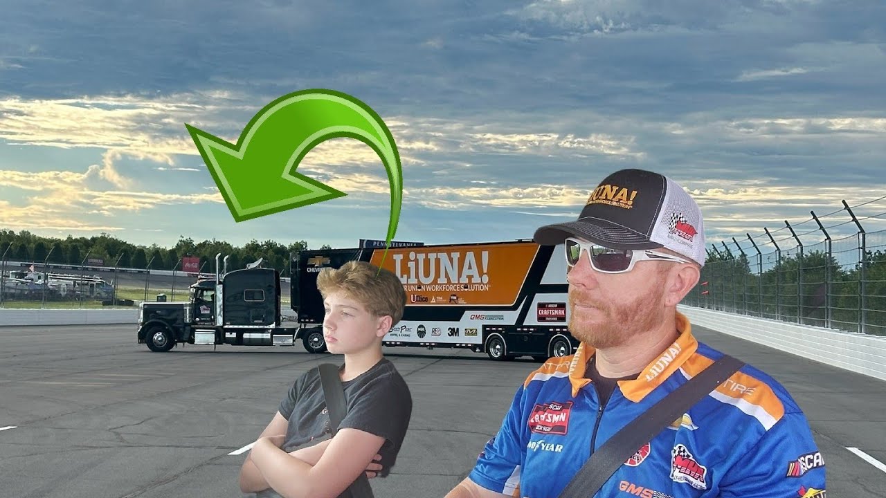 My 14 Year Old Son Gets to Ride with a NASCAR Team; NASCAR Hauler Parking at Pocono