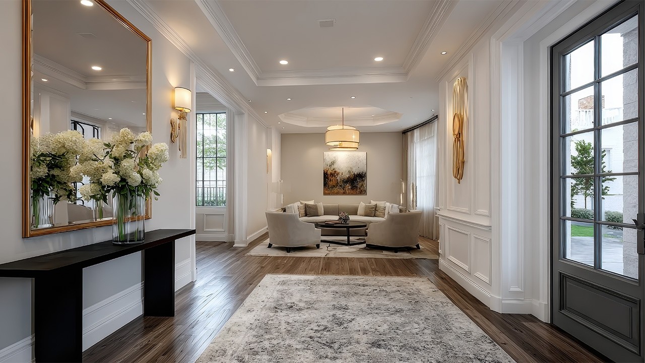 Elevated Transitions: Curating a Sophisticated Path from Foyer to Living Room