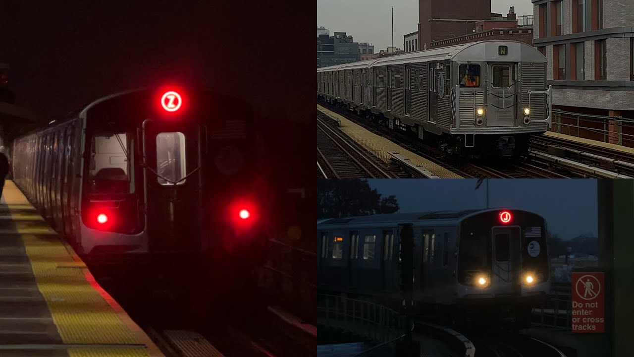 Late PM Rush (J) & (Z) Train Action @ Crescent St + Short R32 Action