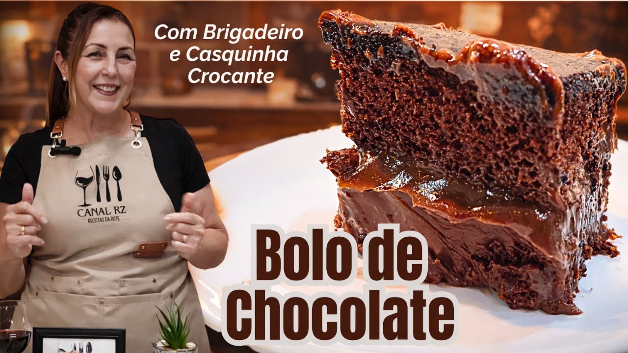 BOLO DE CHOCOLATE perfeito com Brigadeiro e Casquinha Crocante
