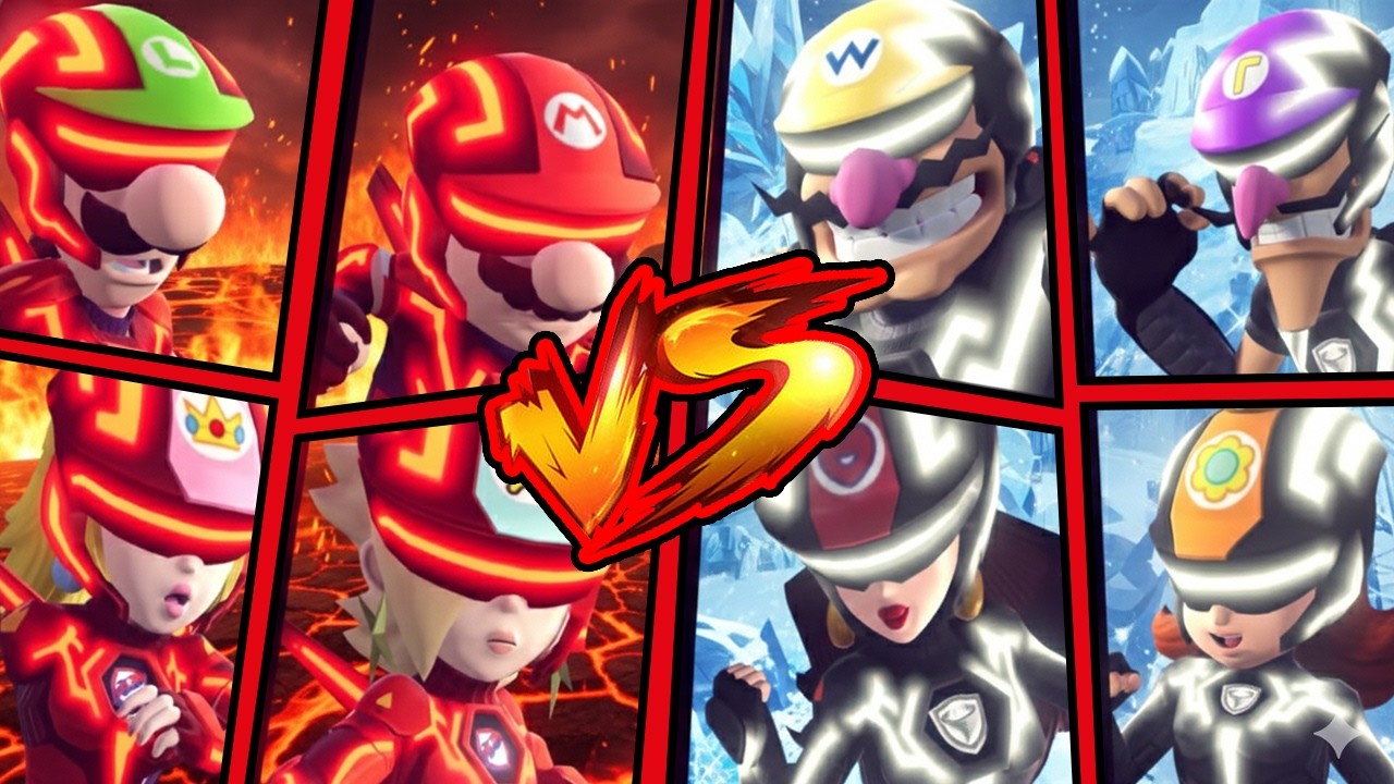 TEAM MARIO, LUIGI, PEACH, ROSALINA VS TEAM WARIO, WALUIGI, DAISY, PAULINE  Strikers Battle League