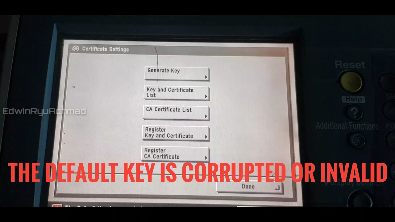The Default Key is corrupted or invalid | Generate Key : Certificate Settings | Canon imageRUNNER