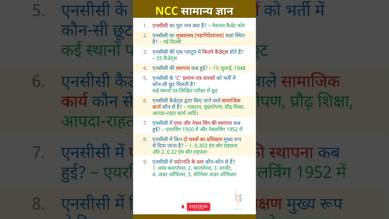 NCC General Knowledge | #gk #gkshorts #ytgk #shortsfeed #viralreels #ncc
