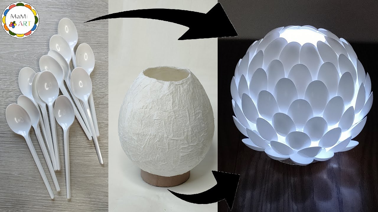 ✨How to make a lamp from plastic spoons | Recycling ideas | DIY crafts ✨ Craft Home Decoration.