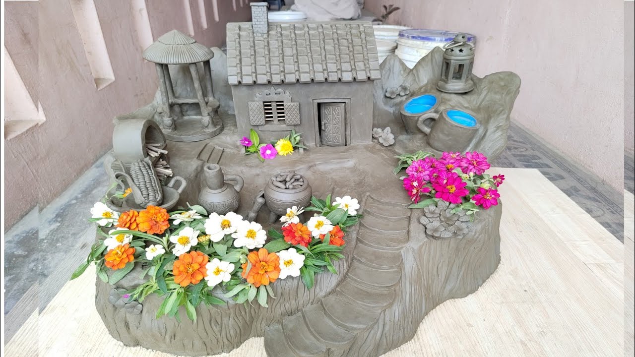 Traditional Rocky Mountain Tiny Clay House | Amazing Technique Make Miniature Kitchen Set With Clay