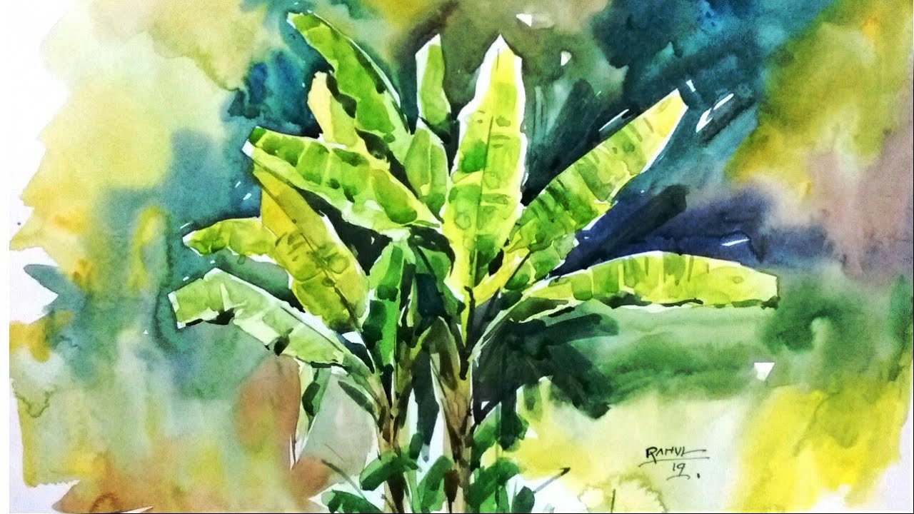 How to draw banana tree in watercolour/step by step/by Rahul/inspire from my guru Milind mulick sir.