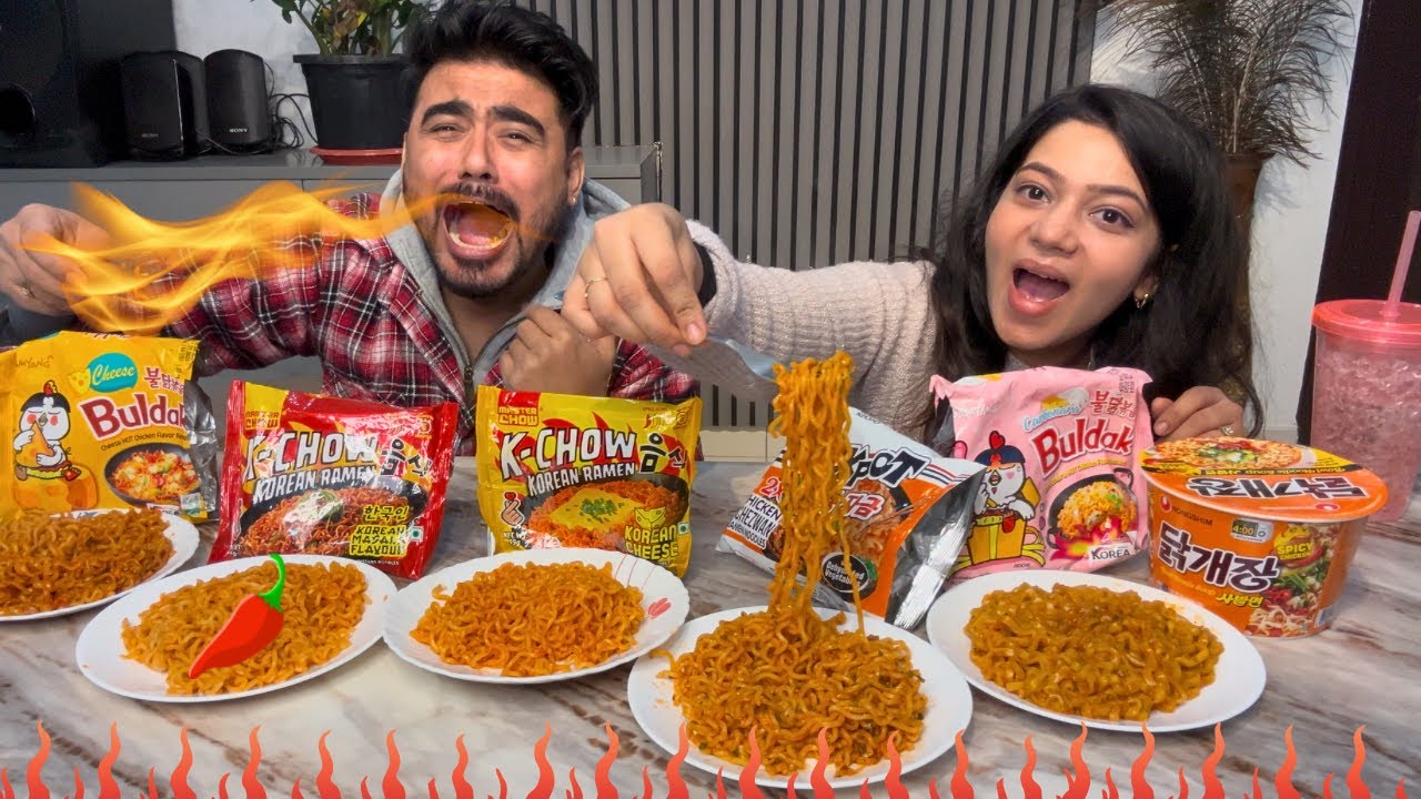 Trying Different Types of Korean RAMEN 🍜🥵 #mukbang #eatingchallenge