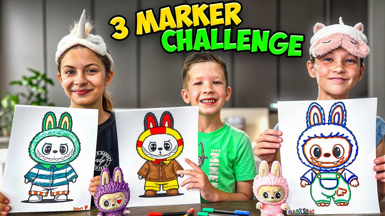 3 Marker Labubu Challenge With Madison and Abbey!!!