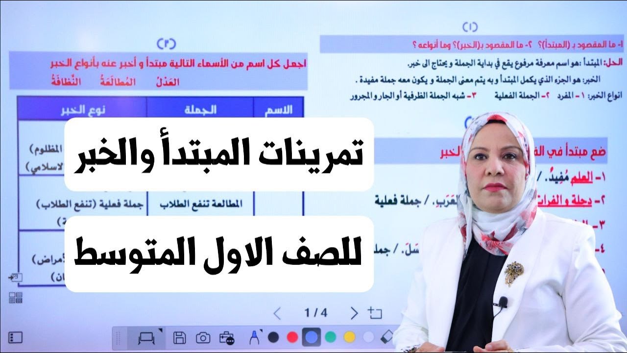 تمرينات المبتدأ والخبر للصف الاول المتوسط