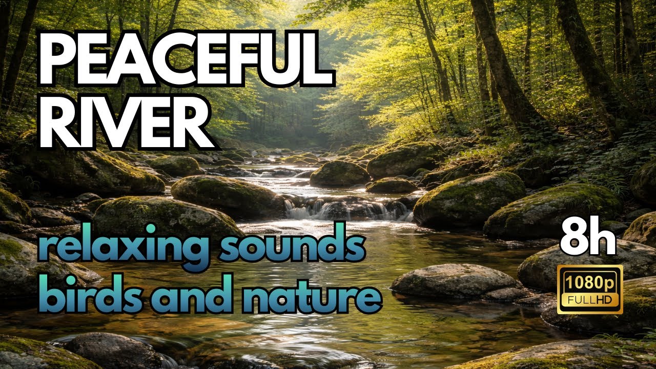 Peaceful River in Nature. Relaxing sounds of river and birds. Forest sounds-   Nature Video - 8h