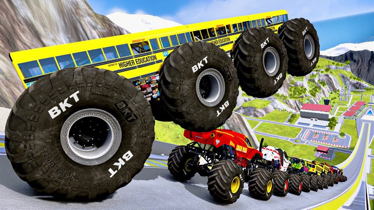 Unbelievable Monster Truck Jumps Crushing Cars in BeamNG!