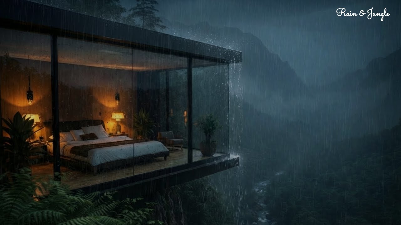 Rain Sounds for Deep Sleep | Cozy Glass Cabin in the Rain (ASMR) No ADS