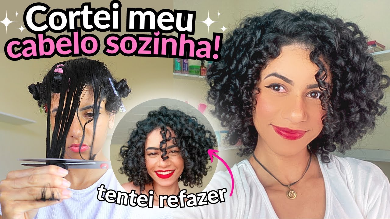 Cortei meu cabelo cacheado sozinha em casa! Corte camadas altas *com detalhes*