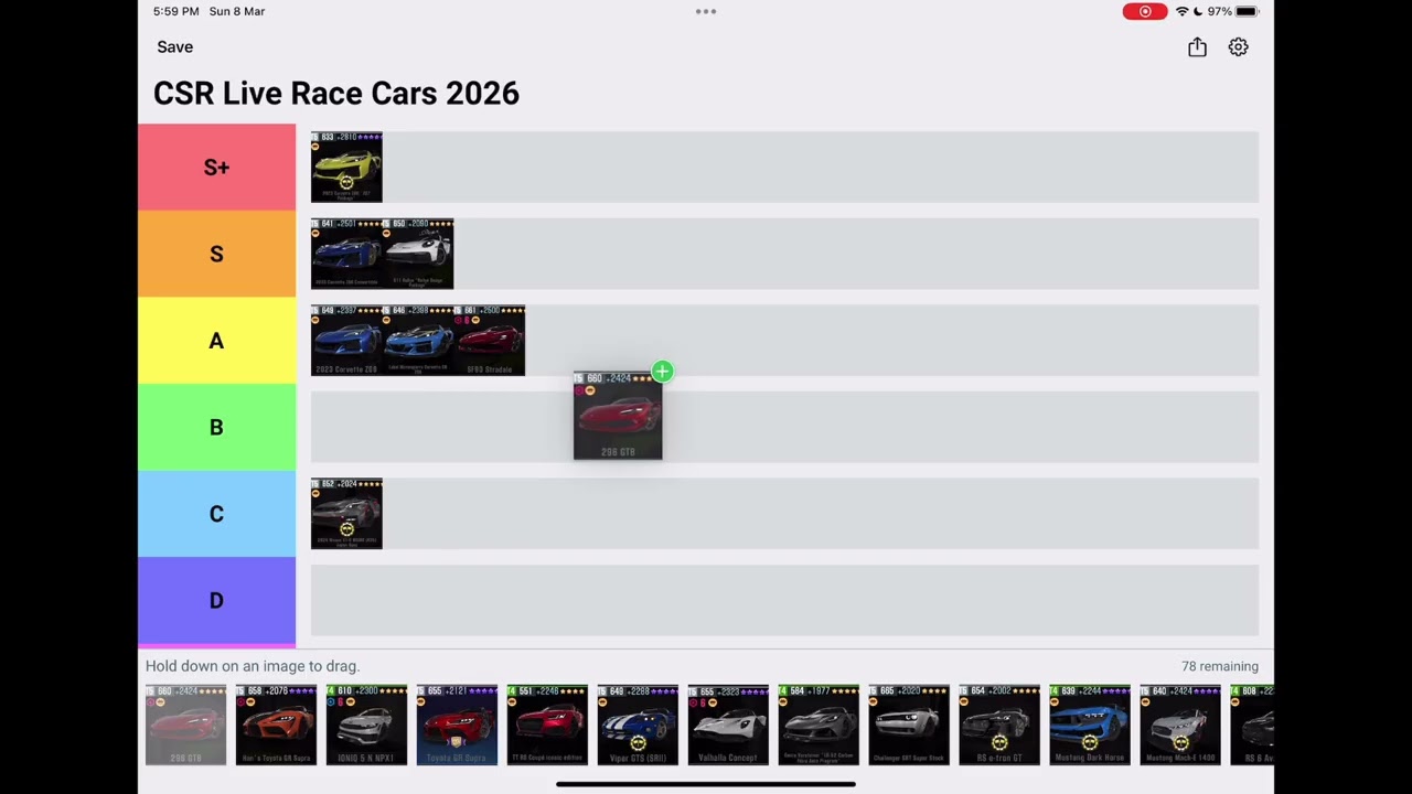 CSR2 - Tier Ranking ALL my Live Race Cars - 2026 Version