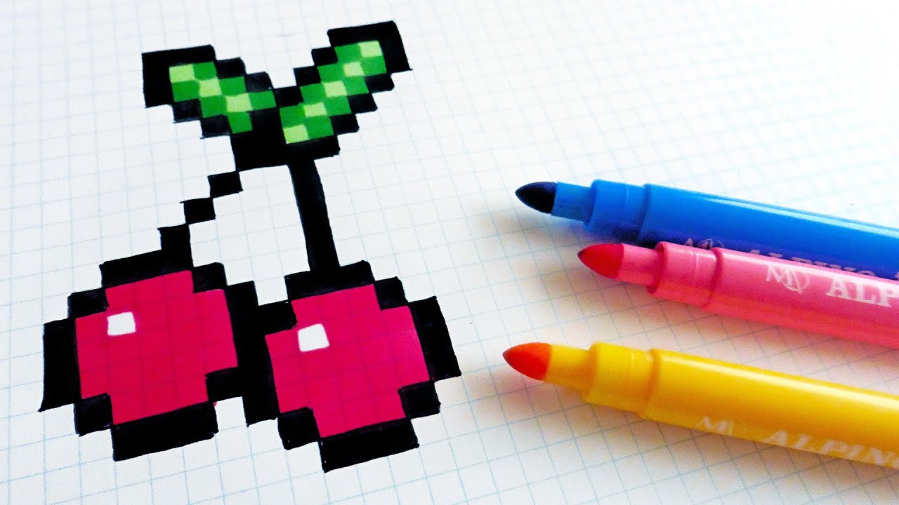 Handmade Pixel Art - How To Draw Cherries #pixelart