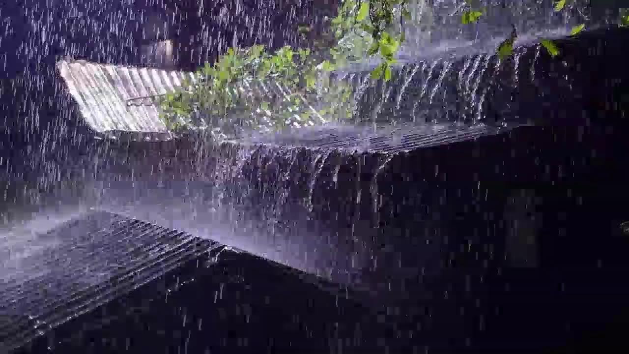 Peaceful Night Ambience | Heavy Rain & Thunder on Metal Roof