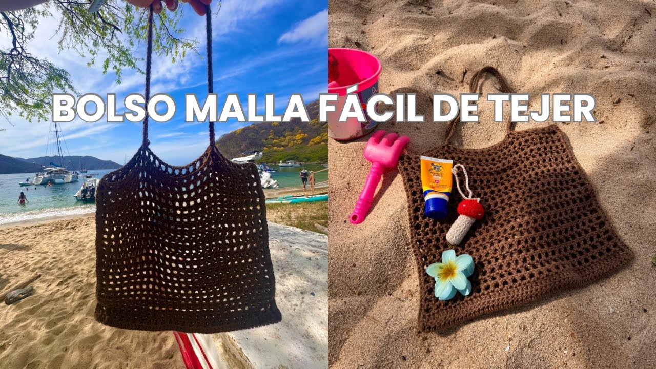 BOLSO MALLA FÁCIL DE TEJER - BOLSA PARA PLAYA TEJIDA - BOLSO PLAYERO CROCHET- CROCHET MESH BAG