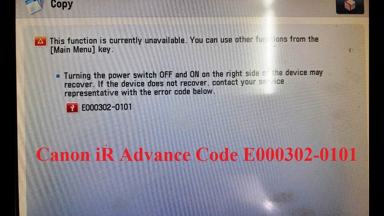 Canon iR Advance 6275 - Error Code E000302-0101