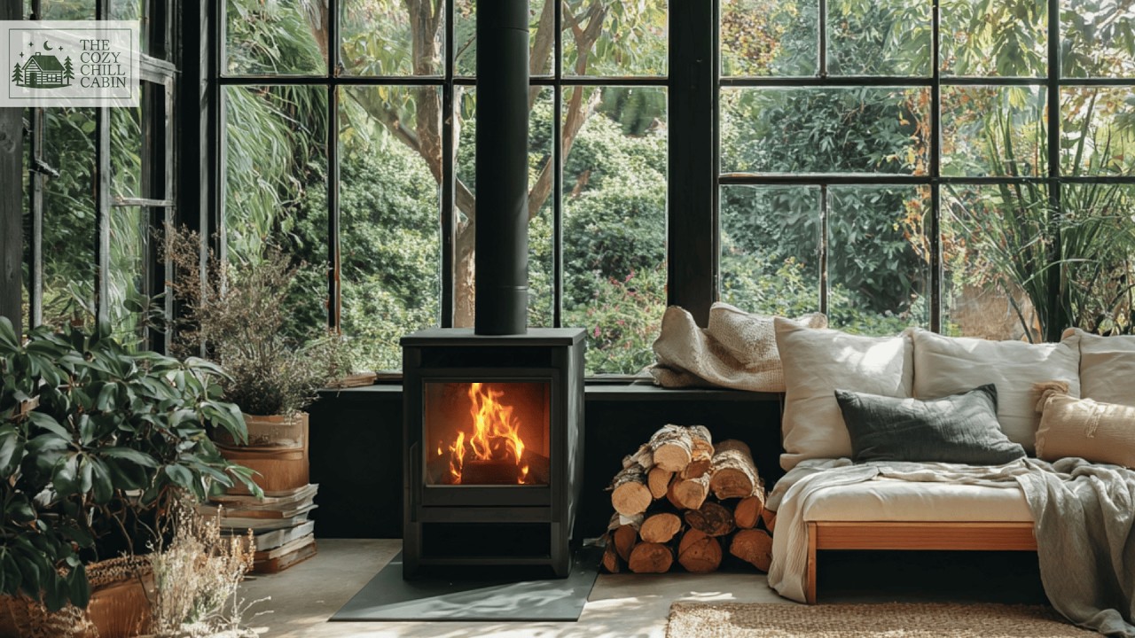 🪵Relaxing Bossa Nova in a Cozy Fireplace Cabin | Soft Light & Gentle Ambience for Work & Study🌿☕