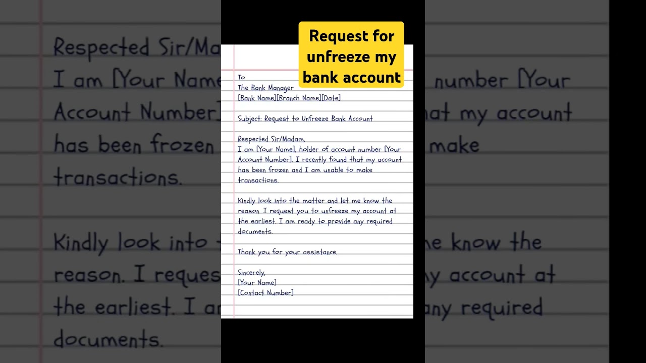 Request for unfreeze my bank account #application #letter