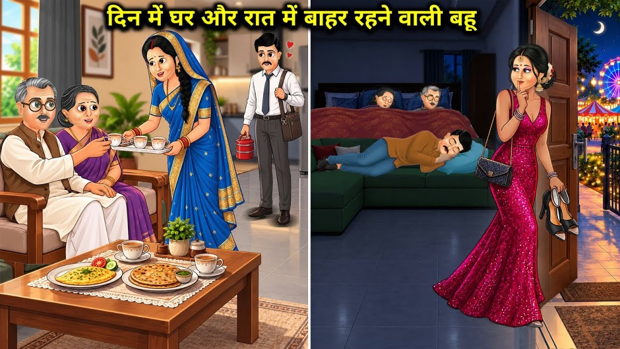 दिन मे घर और रात में बाहर रहने वाली बहू || Daughter-In-Law Stay Home Day Goes Night || Cartoon Video