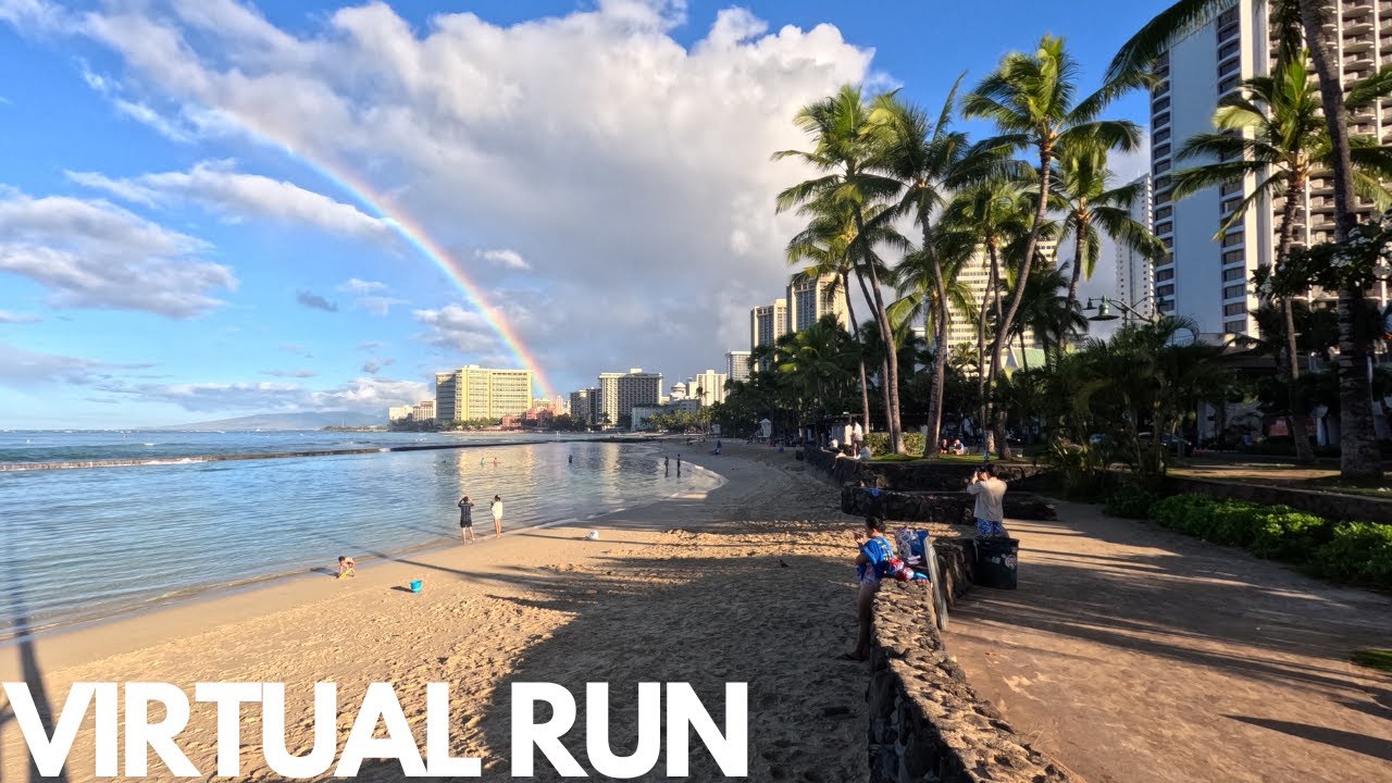 Virtual Running in Waikiki 4K HD | Treadmill Running Honolulu Scenery