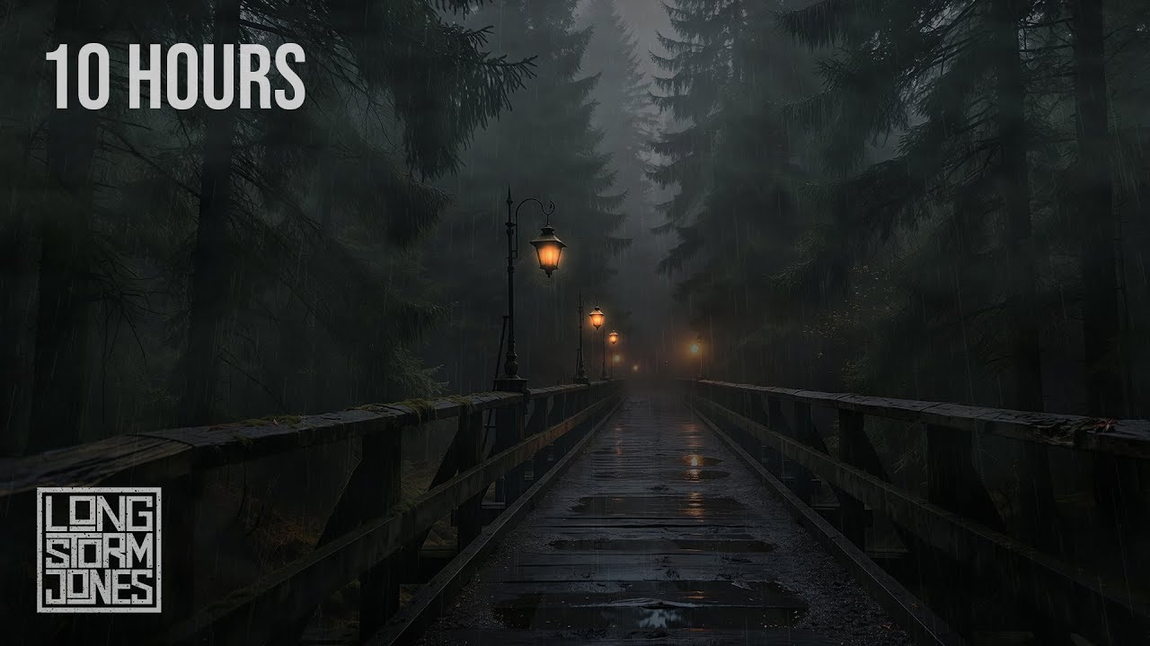 🌧️ Nightfall Rain on Ironwood Bridge — Dark Forest Storm & Distant Thunder | 10 HOURS