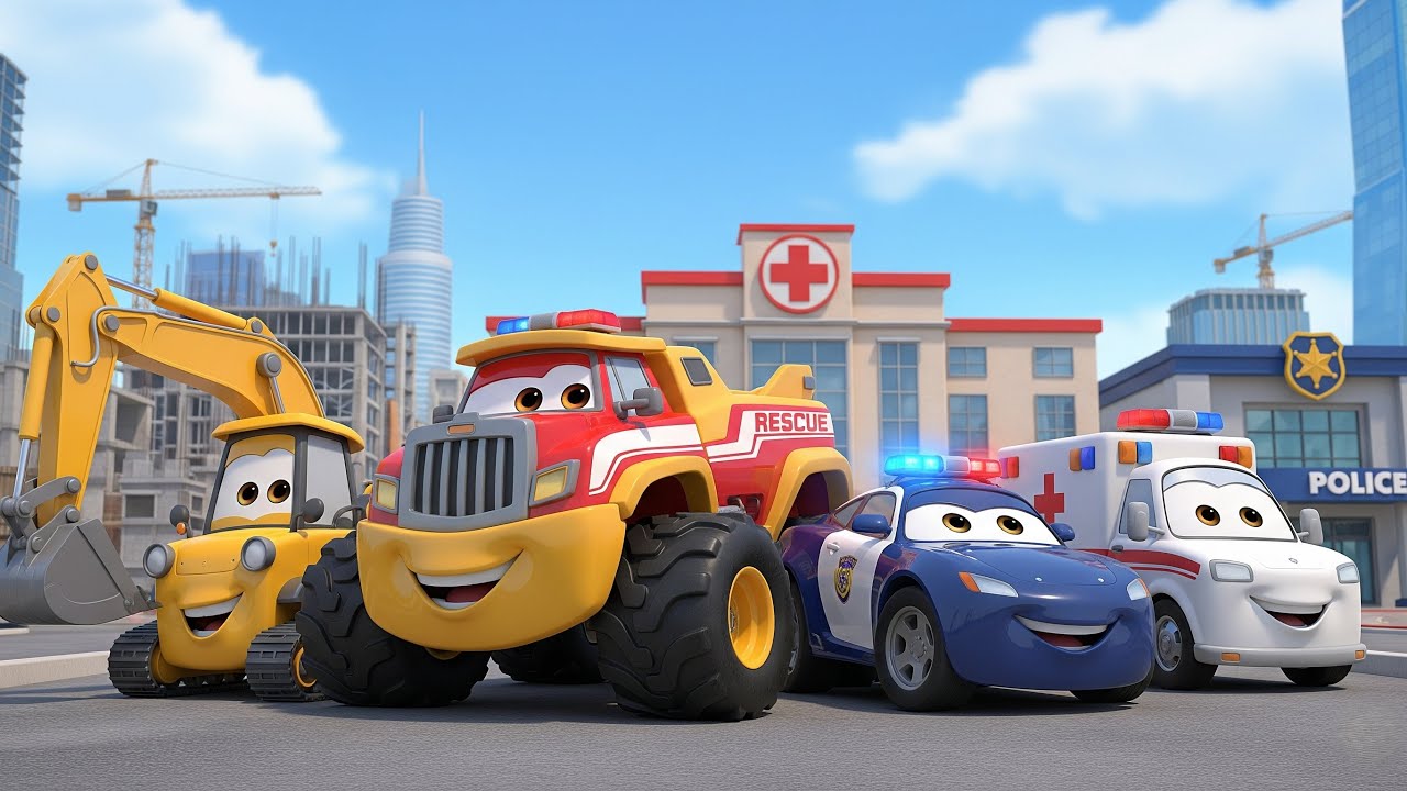 Monster Truck Joins the Team 🚚 Building a City with Police Cars & Ambulances | Learning for Toddlers
