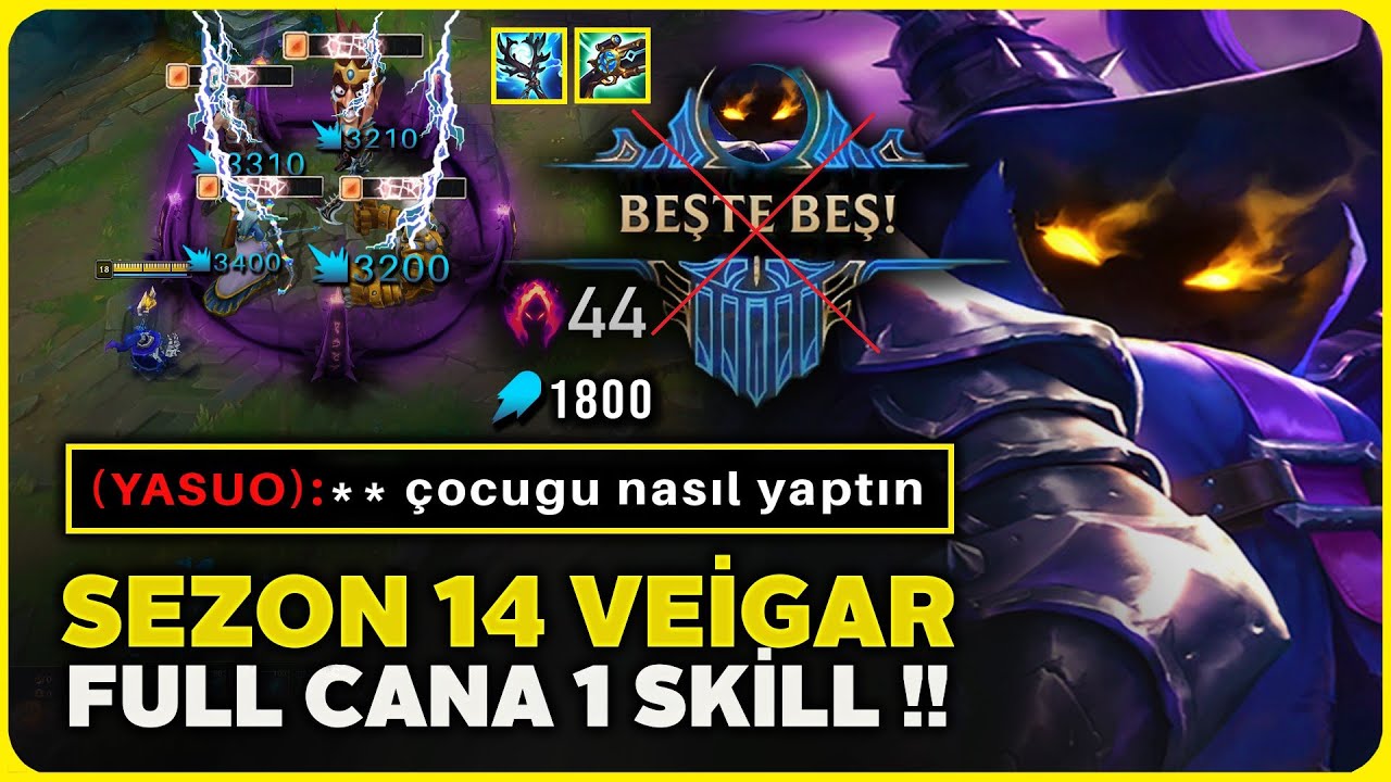 Sezon 14 Veigar !! Yeni İtemler 1 Skill İle Tek Atıyor !! 1800 AP 44 Karahasat Mid Veigar !!